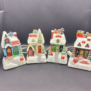 4 Hallmark Caroling Cottage Houses Christmas Synchronized Music Lights 2009 Work